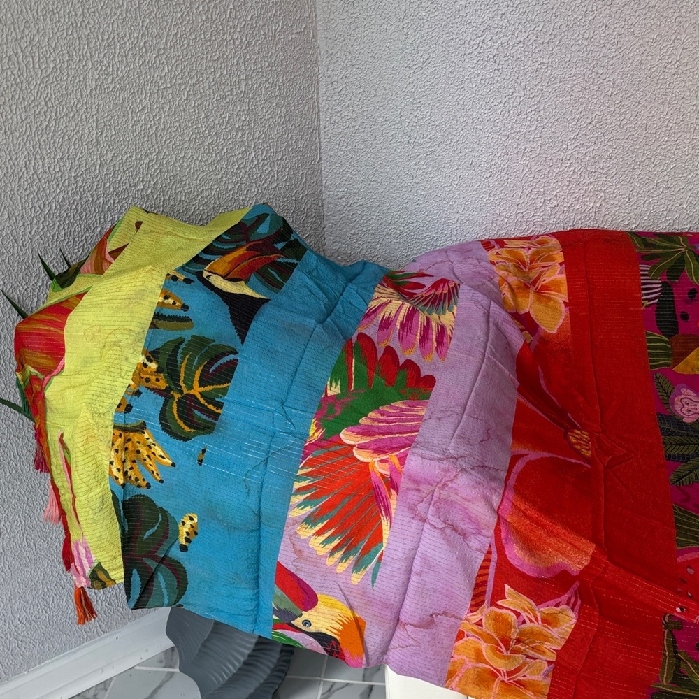 FARM Rio Colorful Tropical Large scarf with tassels ( 69 inch L & 48 inch W) - Picture 5 of 15